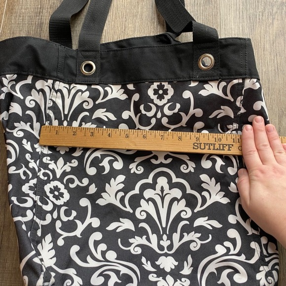 Thirty One 31 Utility Tote Bag Black & White Floral, Damask Print Tote Bag - Picture 6 of 7